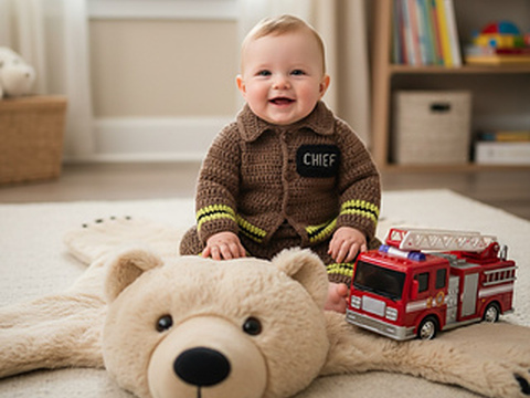 Crochet Pattern Baby 6 Months Fireman Jacket and Pants