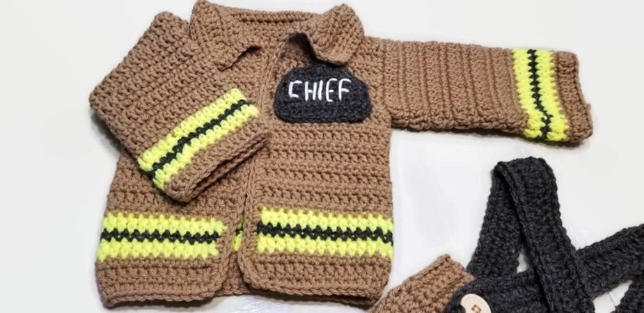 Crochet Pattern Baby 6 Months Fireman Jacket and Pants