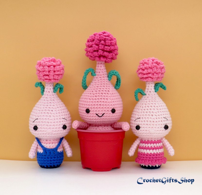 Set Crochet Pattern Amigurumi Flower spring Onion Allium bulb and Baby doll Onion Allium boy and girl