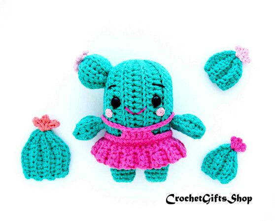 Set Crochet Pattern Cute Amigurumi Cactus in Overalls