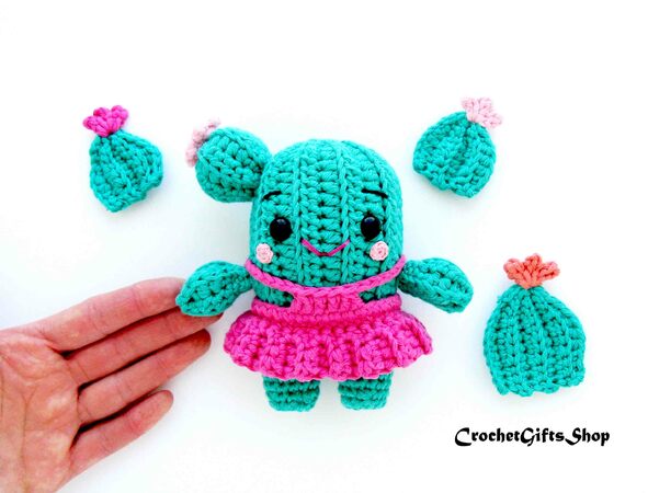 Set Crochet Pattern Cute Amigurumi Cactus in Overalls