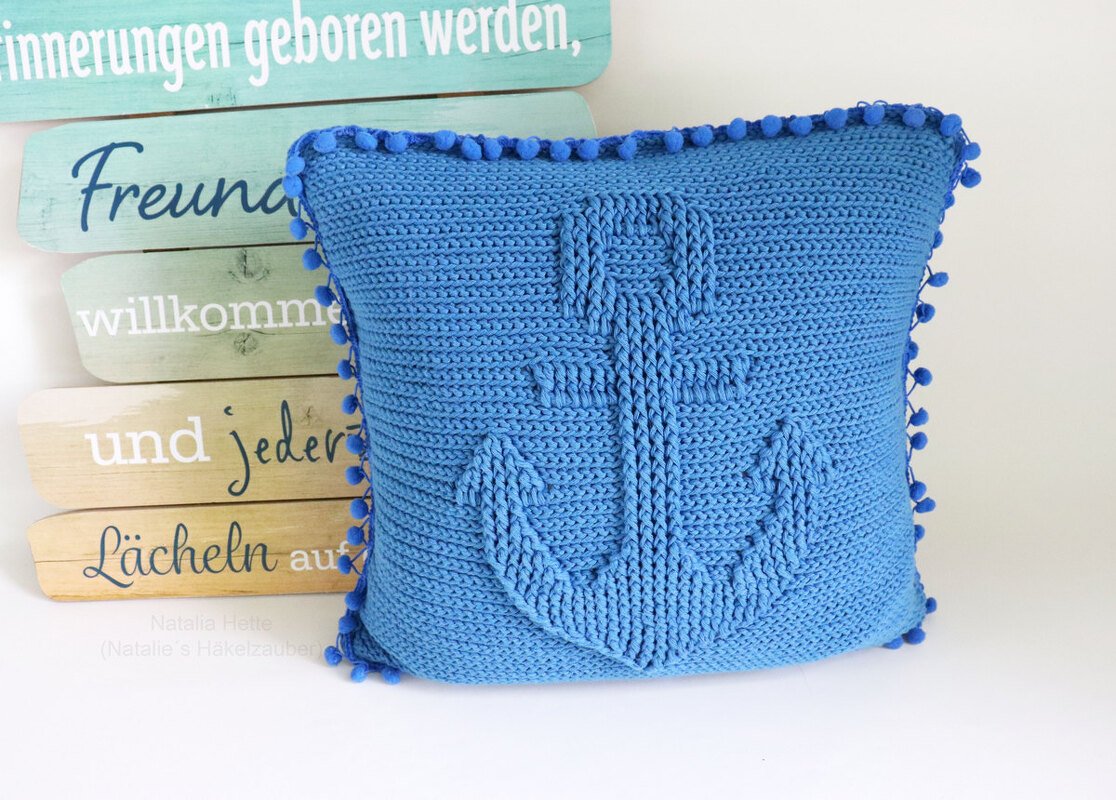 Kissen (Kissenbezug) "Maritim" (Gr. 40 x 40 cm, Ankermuster) - Bild 2