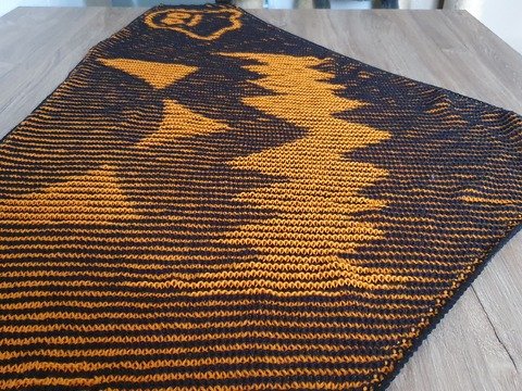 Kürbisgesicht, Schattenstricken, Illusionsstricken, Motivtuch