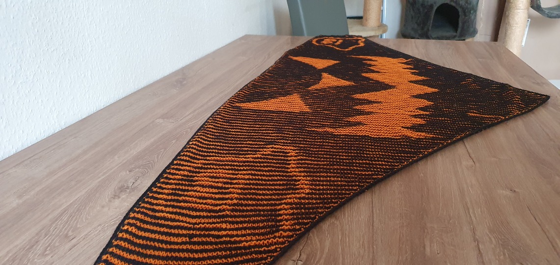 Kürbisgesicht, Schattenstricken, Illusionsstricken, Motivtuch