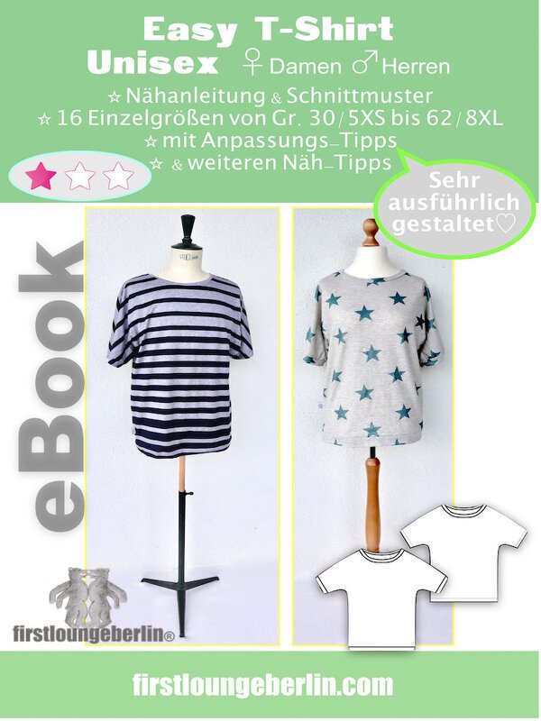 EASY T-Shirt Unisex Damen Herren Shirt Top Jerseytop Sommershirt E-Book Schnittmuster &amp; Nähanleitung - DIY Design von firstloungeberlin