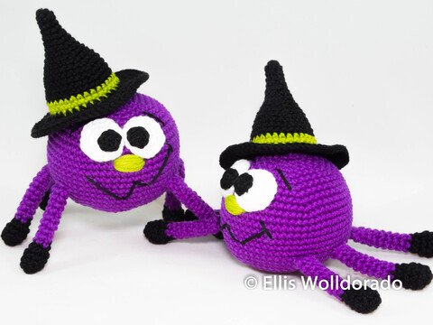 Spinnen mit Hexenhut, Amigurumi, Häkelanleitung