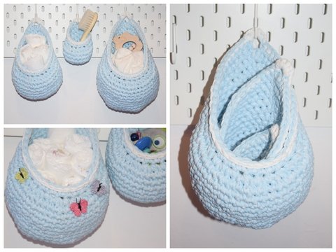 - HÄNG´S DA - Hängeutensilo häkeln in 5 Größen, Häkelutensilo, Utensilo, Hängekorb, Korb, Babykorb, Windelkorb, Wäschekorb