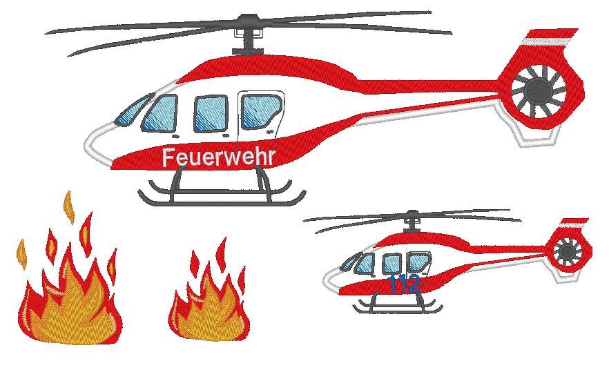 Feuerwehr Hubschrauber inkl. Kissen ITH Stickdatei