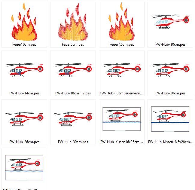 Feuerwehr Hubschrauber inkl. Kissen ITH Stickdatei - Bild 2
