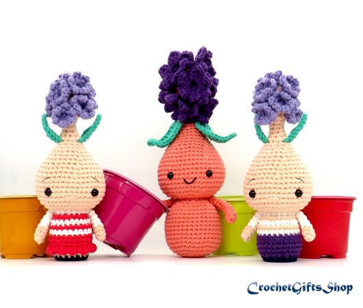 Set Crochet Pattern Amigurumi Flower spring Hyacinth bulb and Baby doll Hyacinth boy and girl
