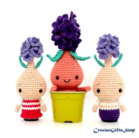Set Crochet Pattern Amigurumi Flower spring Hyacinth bulb and Baby doll Hyacinth boy and girl