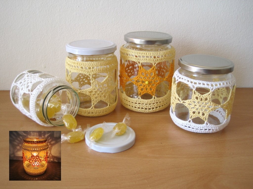 Sterne Deko &ndash; Glas umh&auml;keln (Umfang: +/- 27,5 cm) H&auml;kelanleitung