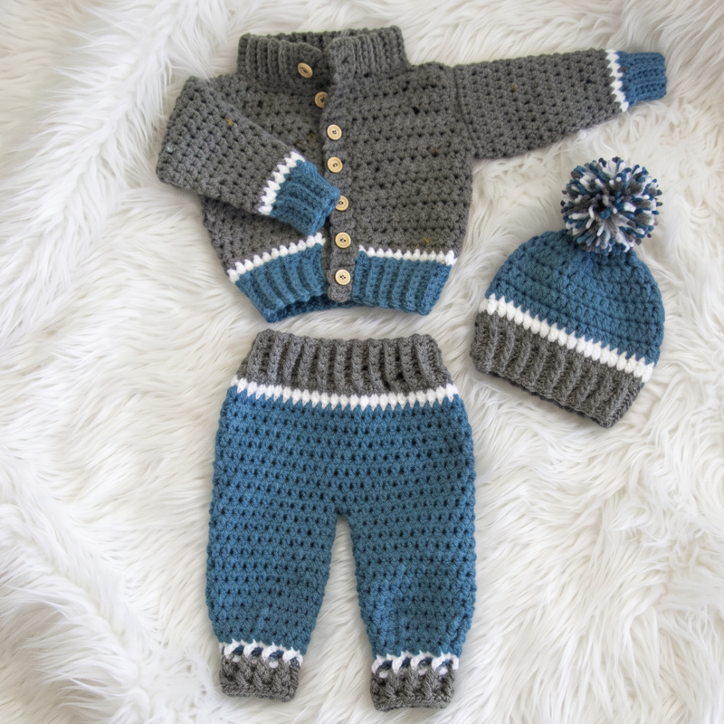 Crochet Pattern baby boy sweater set - Image 2