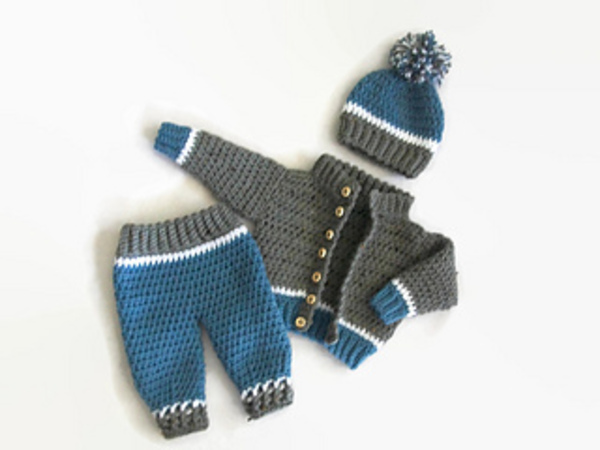 Crochet Pattern baby boy sweater set