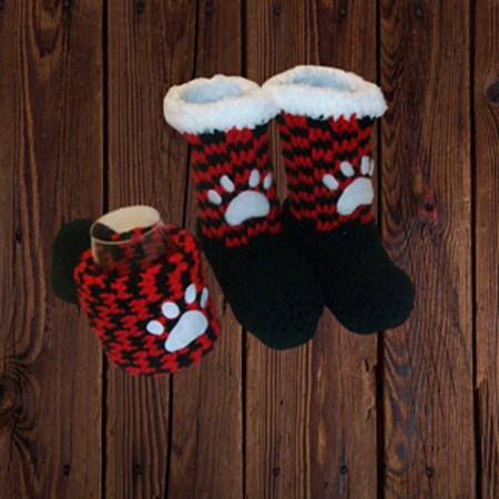 Crochet Pattern paw print boots and beverage cup