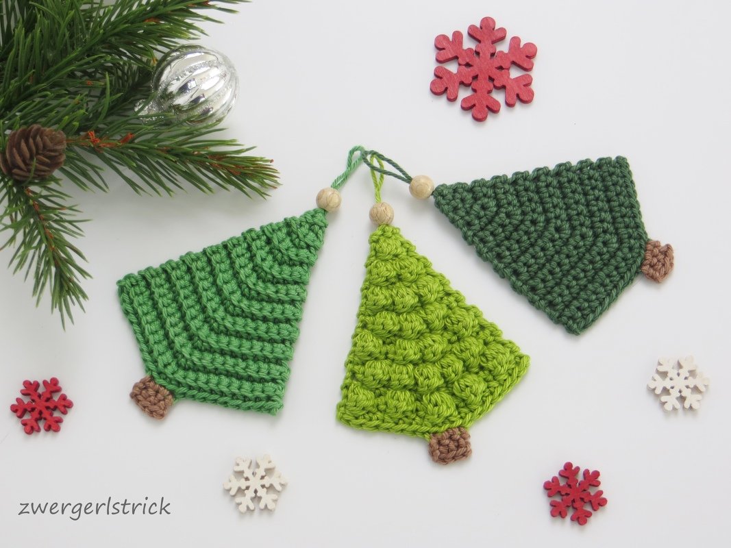Häkelanleitung für schnelle Tannenbäumchen in 3 Varianten