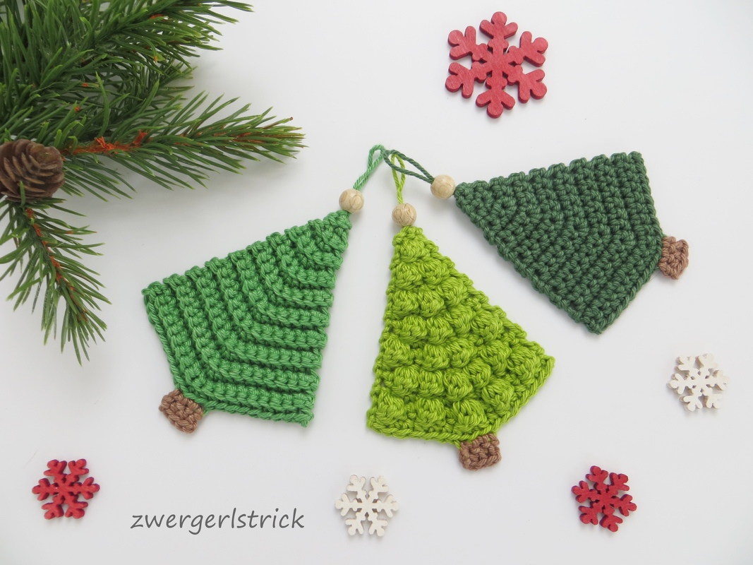 Häkelanleitung für schnelle Tannenbäumchen in 3 Varianten