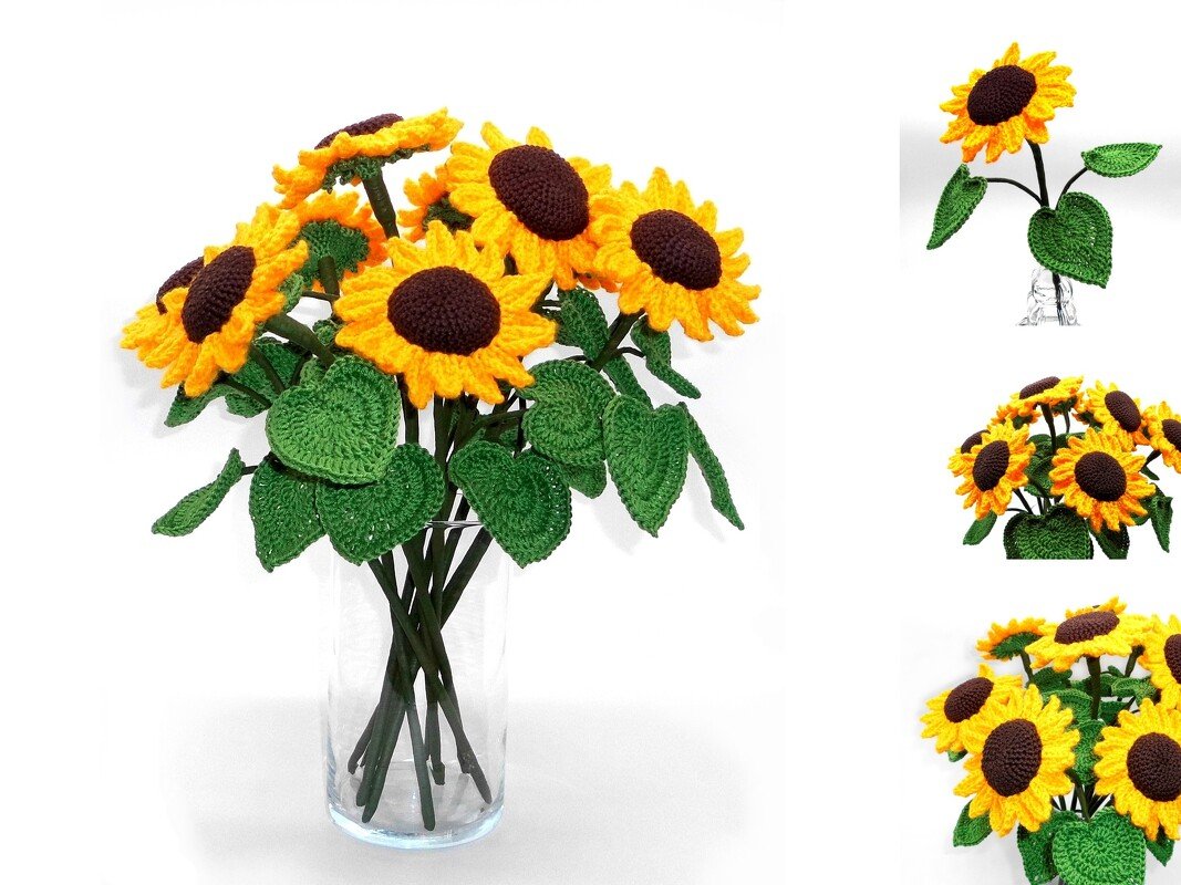 Sunflowers - simple from scraps of yarn