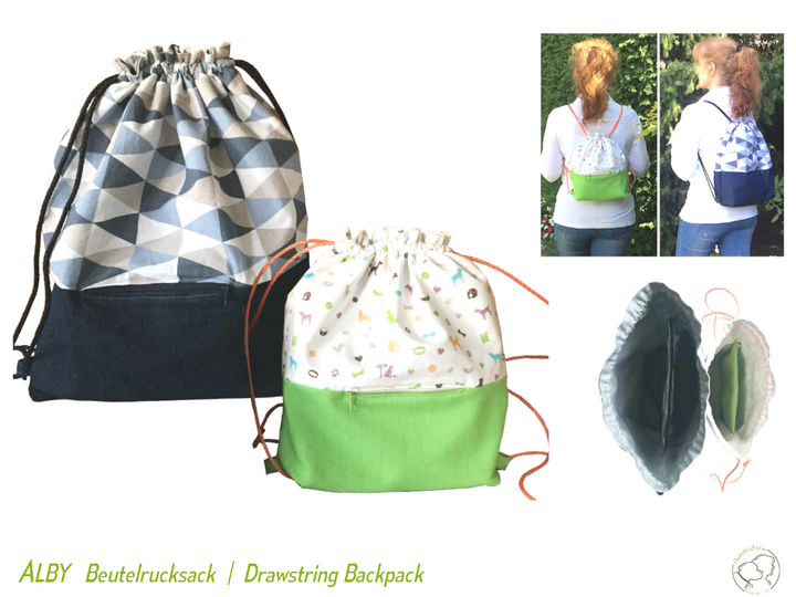ALBY Beutelrucksack, gefüttert, 2 Größen. Nähanleitung+Schnitt
