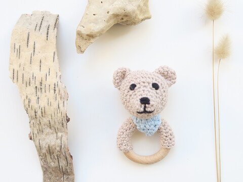 Häkelanleitung - Teddy mit Tuch - Beißring & Rassel