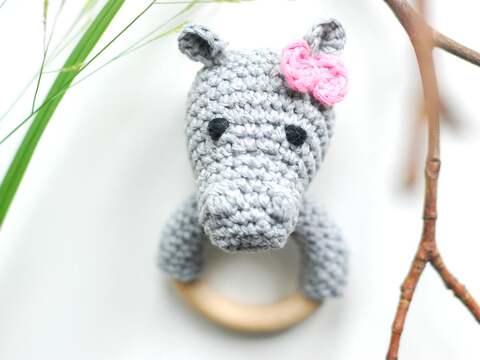 Häkelanleitung - Nilpferd Beißring & Rassel