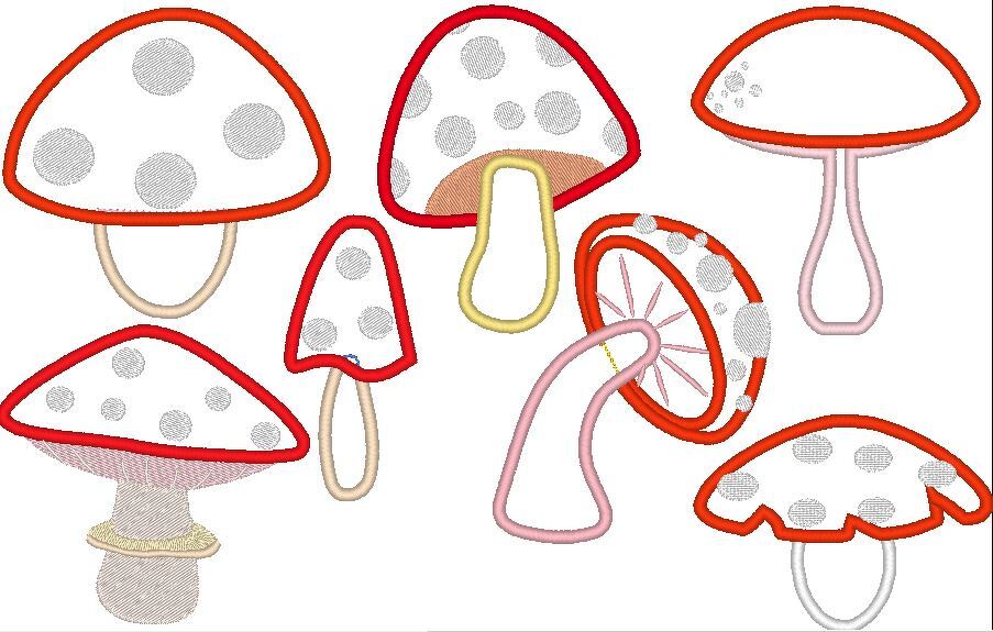 Fliegenpilz für Stoffapplis Stickdatei in je 3 Größen
