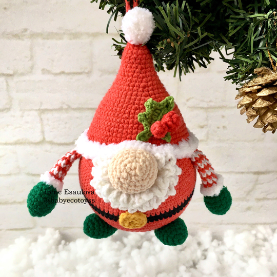 Crochet Christmas Santa Gnome Ornament Pattern