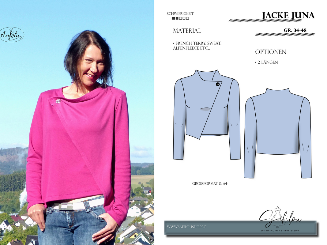 PDF-Schnittmuster Jacke Juna (Gr. 34-48) –Jacke mit asymmetrischem Design