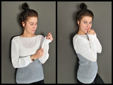 173 Strickanleitung Pullover Netzmuster Lochmuster