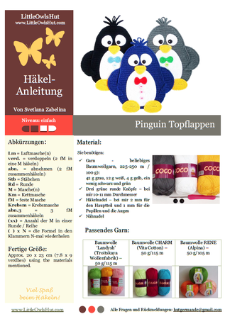 260DE Häkelanleitung Pinguin Topflappen - Hausdeko PDF Zabelina CP