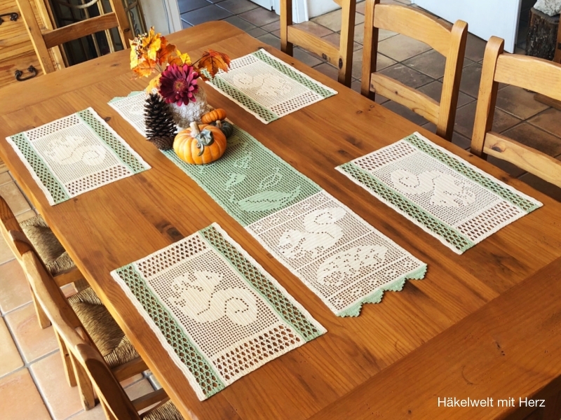 Häkelanleitung / Set / Tischband + Platzdeckchen "Der Herbst ist da"