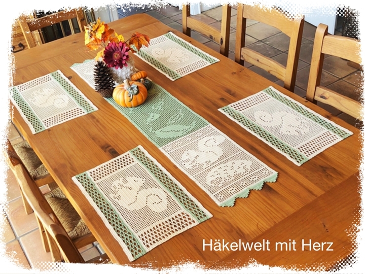 Häkelanleitung / Set / Tischband + Platzdeckchen "Der Herbst ist da"