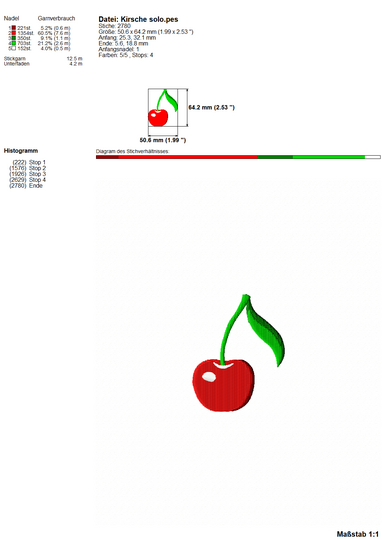 Stickdatei Kirschen - zwei Varianten, Rahmen ab 10 cm x 10 cm