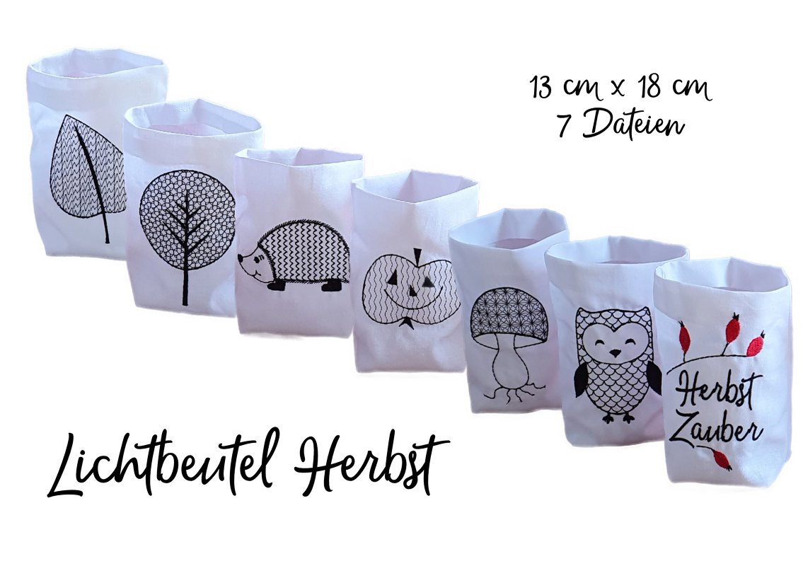 Stickdatei Lichtbeutel Herbst ITH 13 cm x18 cm, 7 Dateien