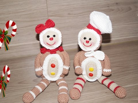 Lebkuchenpärchen Lotte und Lollo, Kantenhocker Häkelanleitung in deutsch