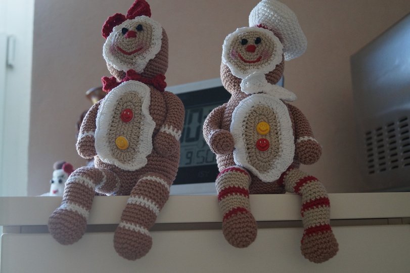 Lebkuchenpärchen Lotte und Lollo, Kantenhocker Häkelanleitung in deutsch