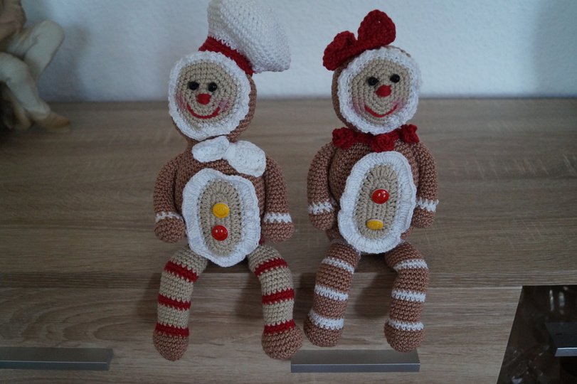 Lebkuchenpärchen Lotte und Lollo, Kantenhocker Häkelanleitung in deutsch
