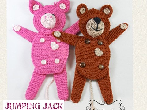 Jumping Jack Animals Häkelanleitung, Bär und Schweinchen