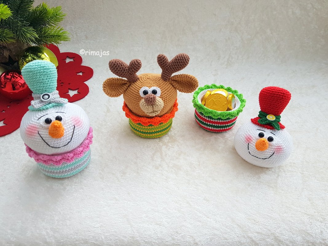 Häkelanleitung - Süße Geschenkverpackungen - Schneemann & Elch