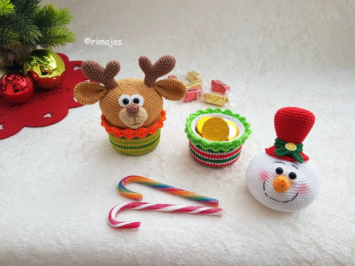 Häkelanleitung - Süße Geschenkverpackungen - Schneemann & Elch