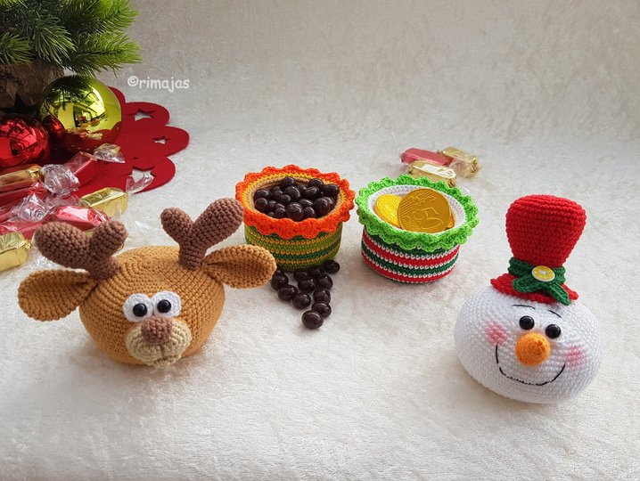 Häkelanleitung - Süße Geschenkverpackungen - Schneemann & Elch