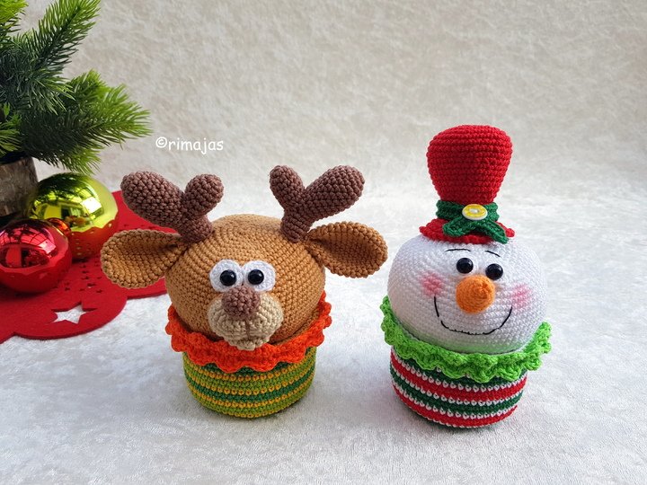 Häkelanleitung - Süße Geschenkverpackungen - Schneemann & Elch