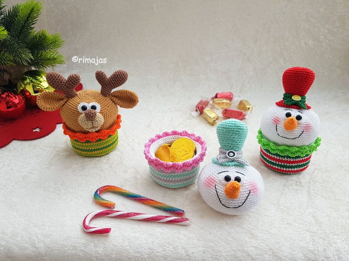 Häkelanleitung - Süße Geschenkverpackungen - Schneemann & Elch