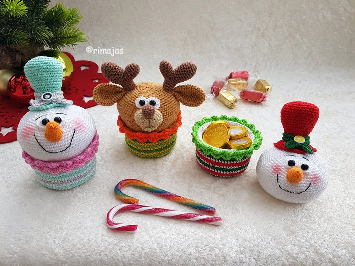 Häkelanleitung - Süße Geschenkverpackungen - Schneemann & Elch