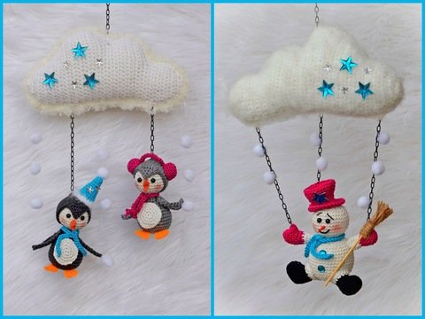 Vom Himmel hoch 3er Set Pinguin Schneemann Wolke Fensterdeko Weihnachten