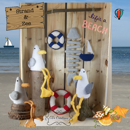 Beach and Sea or Ocean, Amigurumi Crochet Pattern, seagull, lifebuoy