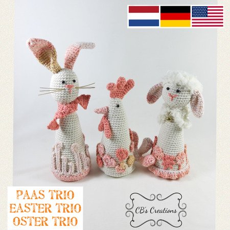 Easter Trio, Amigurumi Crochet Pattern, Chicken, Bunny and Lamb