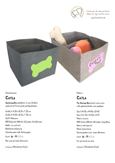 Cayla Storage Box, lined, in 2 sizes with 2 compartments, sewing pattern