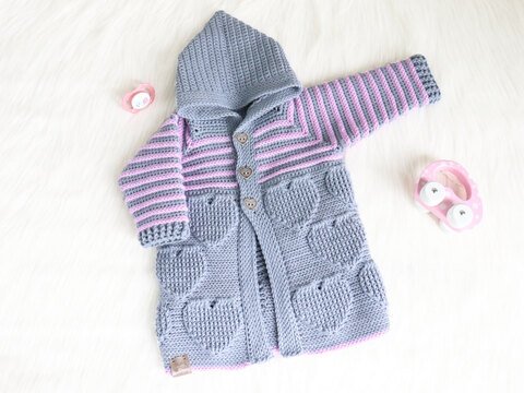 Baby- & Kinderjacke "Jonna", (Gr. 50-128, Reliefmuster)