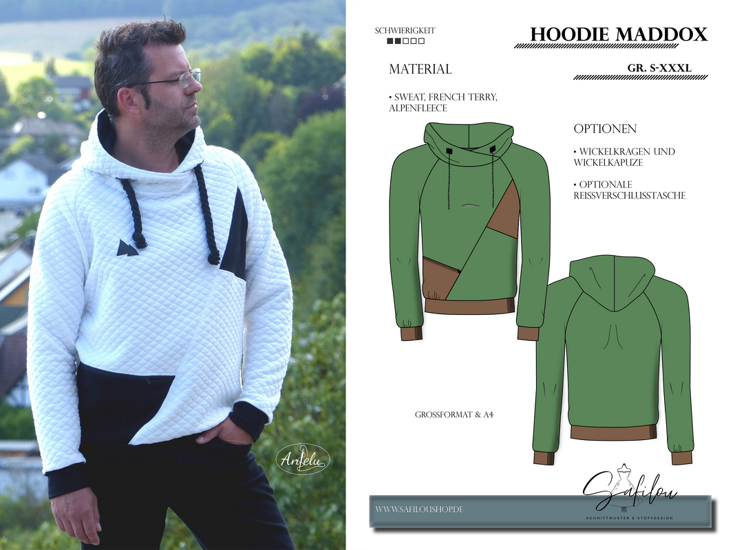 PDF-Schnittmuster Hoodie Maddox (Gr. S-XXXL) – stylischer Hoodie
